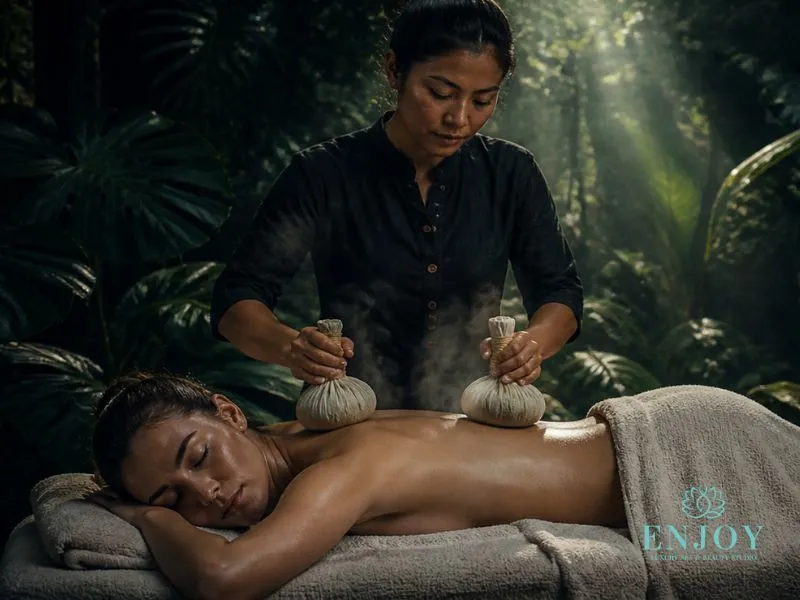 Herbal pouch massage — Enjoy Spa, Moscow