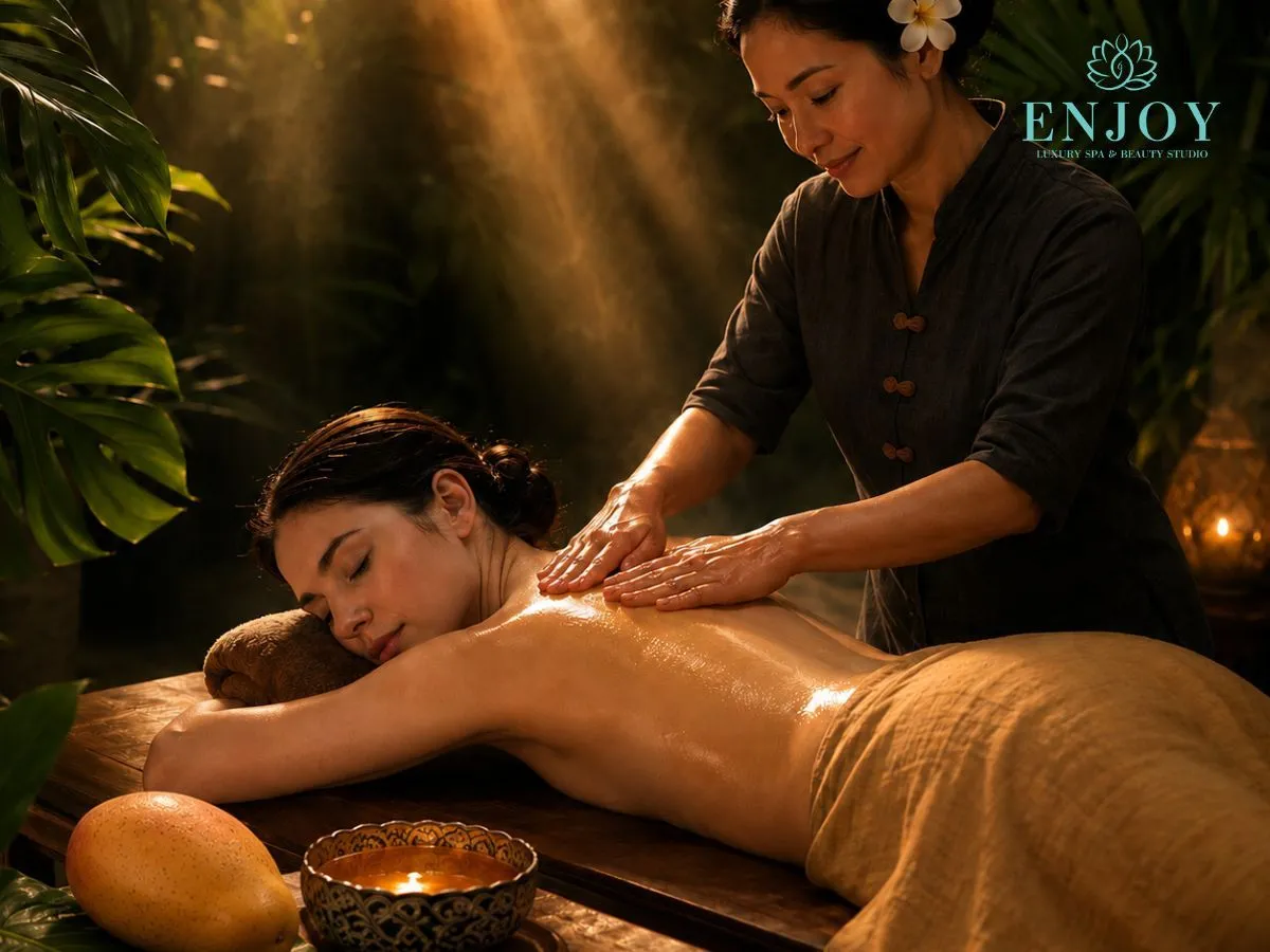 Mango Melt spa program in Moscow — salt scrub and mango body wrap, Enjoy Spa