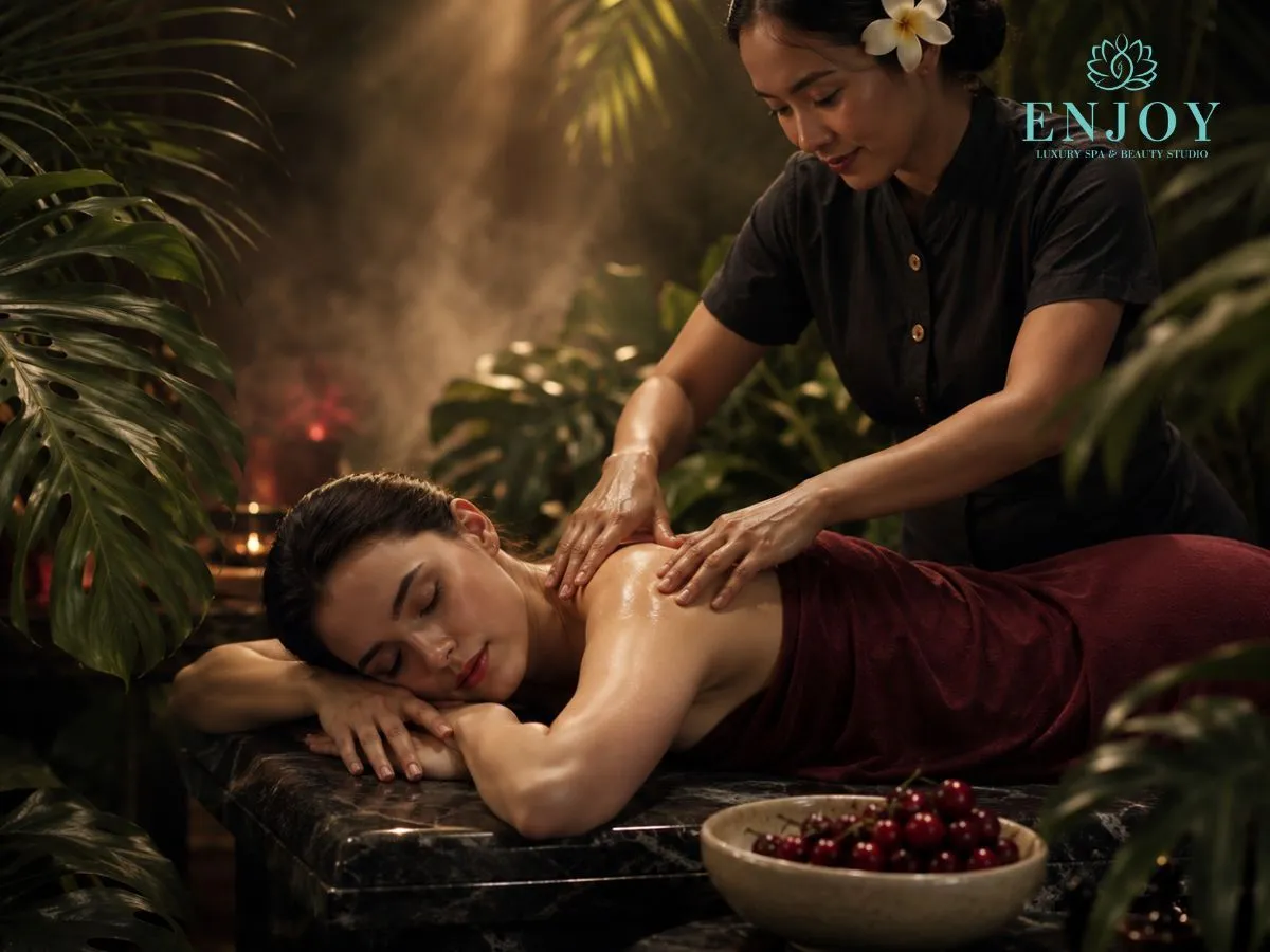 Sensual Forbidden Cherry spa program in Moscow with a cherry wrap, Enjoy Spa