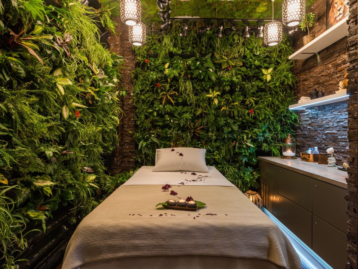 The Jungle massage room — another view with tropical plants